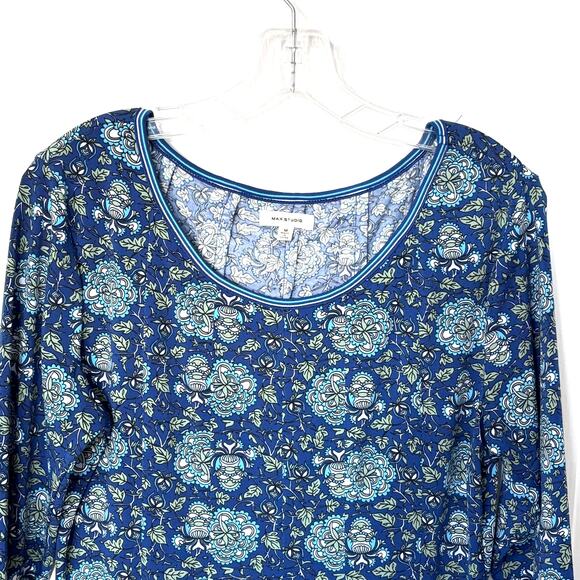 Max Studio Wms Med Navy Floral Print Jersey Knit Swing Dress Cottagecore - Picture 4 of 10